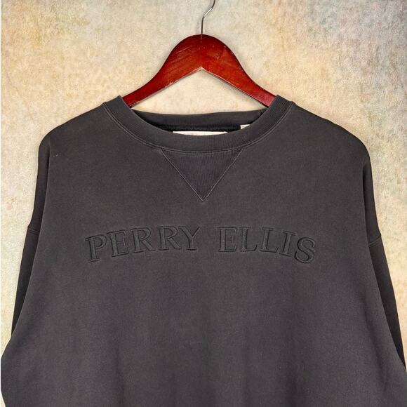 VTG 90s Perry Ellis Crewneck Sweatshirt Sz L Black Pullover Spell Out Logo - Picture 5 of 6